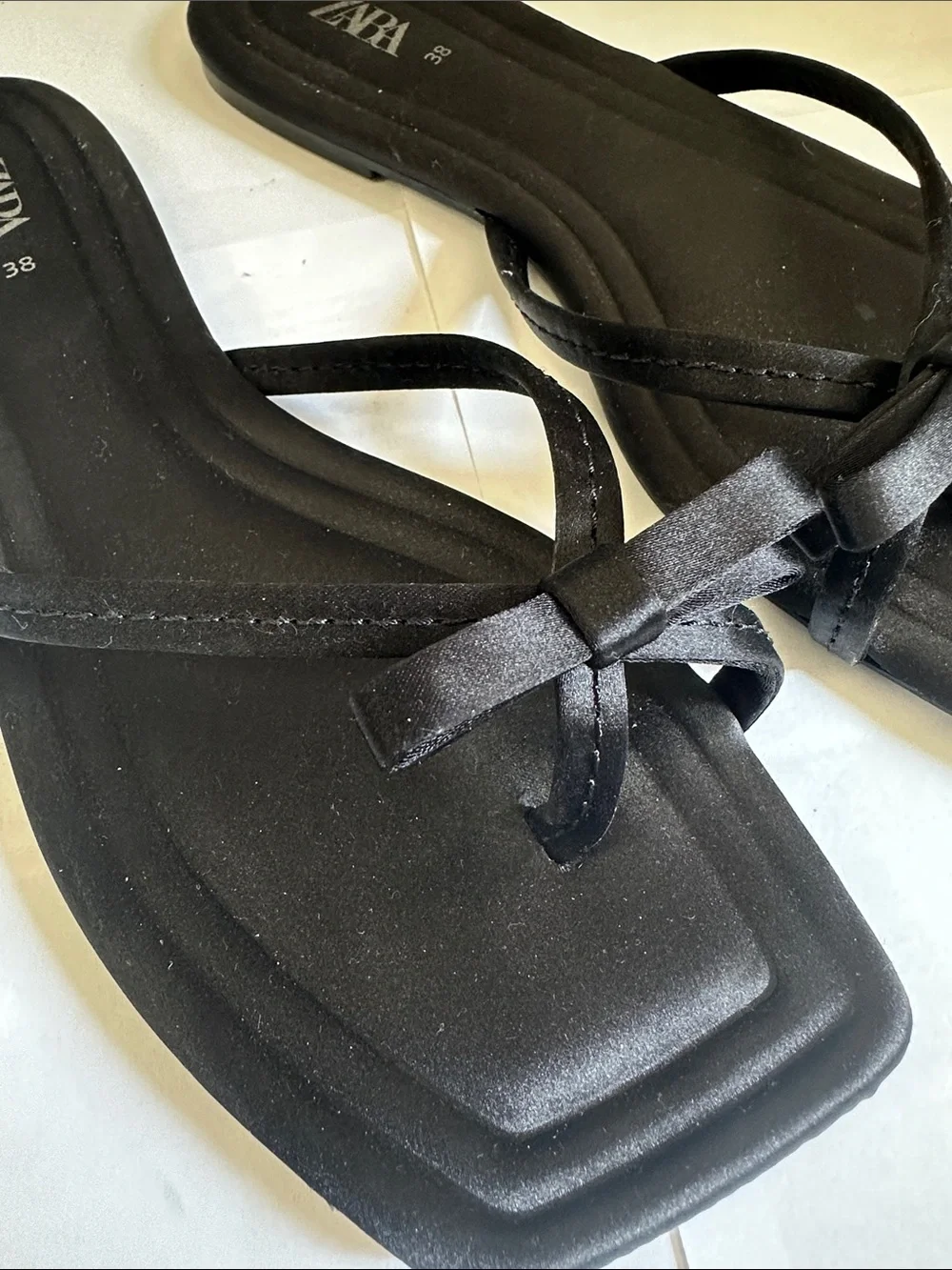 Zara Black Square-Toe Bow Slide Sandals - Women - Picture 2 of 5